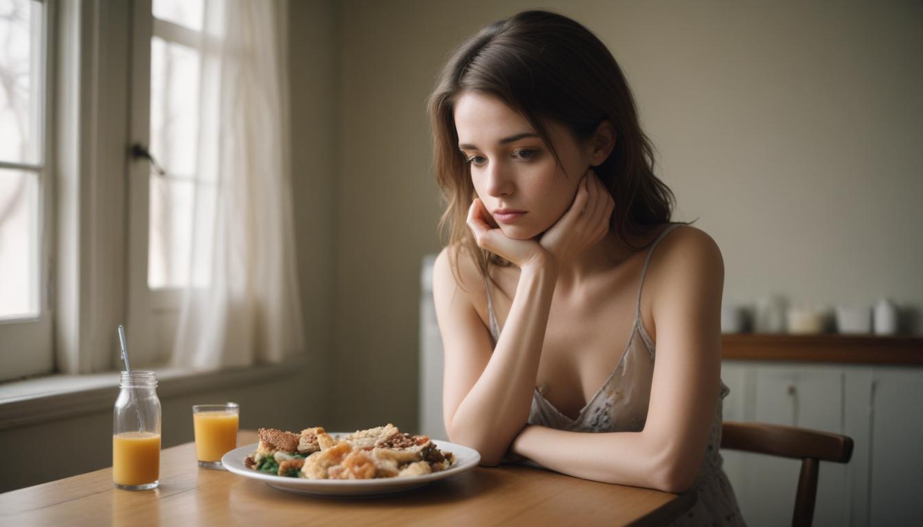 A person looking into a distorted mirror, reflecting feelings of body dissatisfaction and disordered eating, illustrating the complex nature of eating disorders.