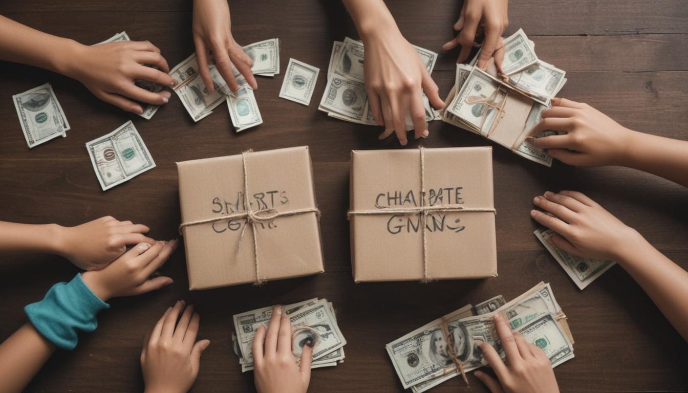 Illustration of charitable giving strategy with coins and hands