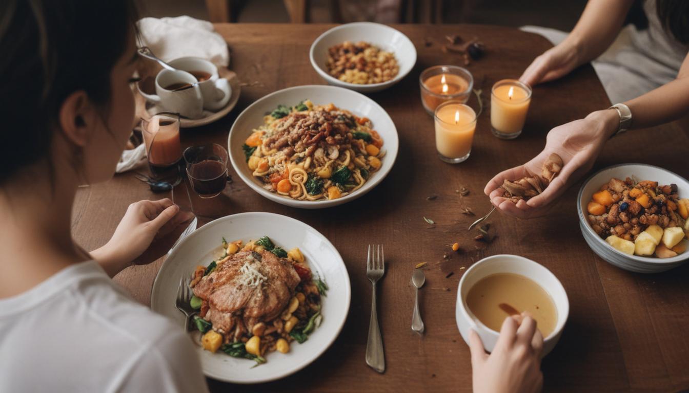 Mindful eating concept with a person enjoying a healthy meal calmly