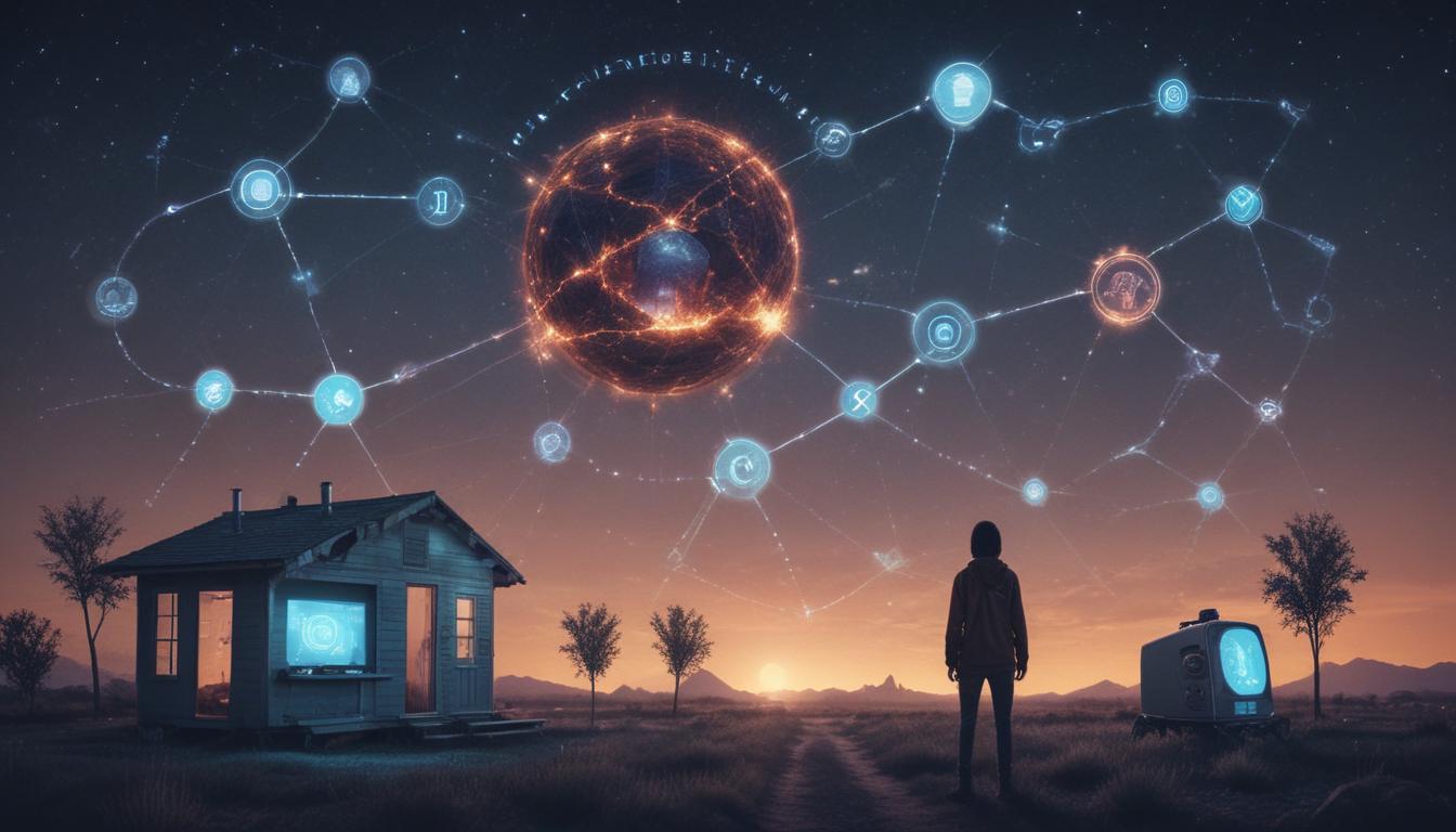 Internet of Things connecting various devices and sensors, symbolizing a connected world.