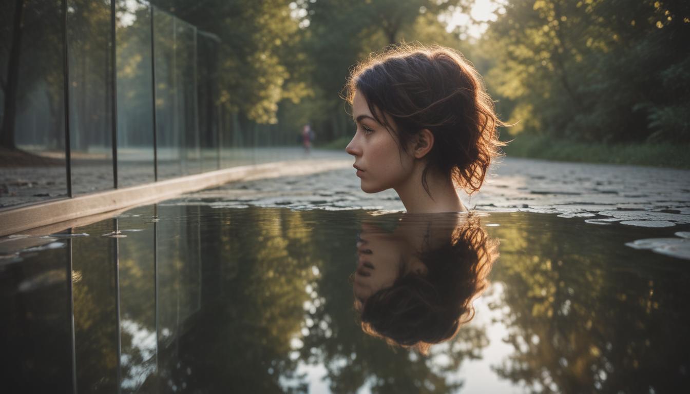 A person looking into a reflective surface, symbolizing self-reflection and inner understanding.