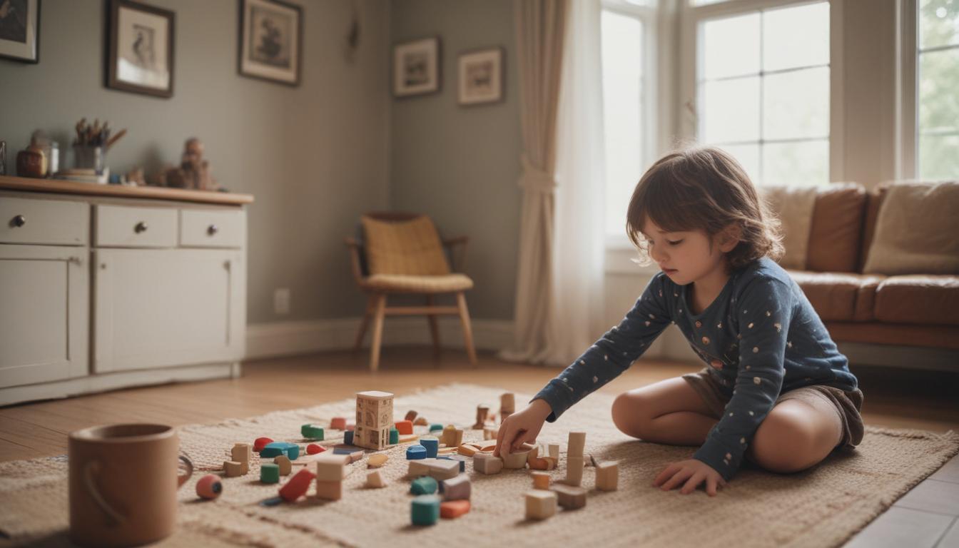 A child playing with colorful building blocks, symbolizing creativity, joy, and the essence of play.