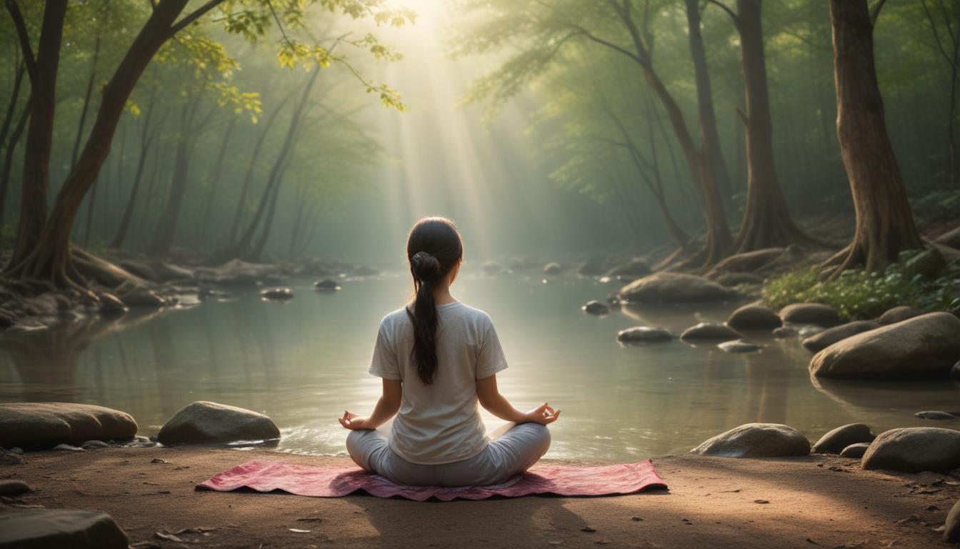 Person meditating with glowing light around them